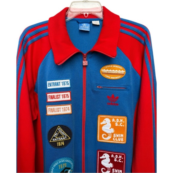 Adidas Swim Club Zip Up Jacket Size XL Red Blue Retro 70s Inspired Rare - Picture 2 of 10